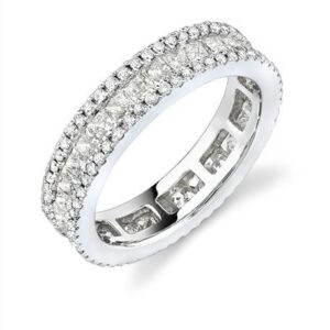 Modern Wedding Band #8/ 14K. GOLD 2.00 NATURAL PRINCESS & ROUND CUT DIAMONDS