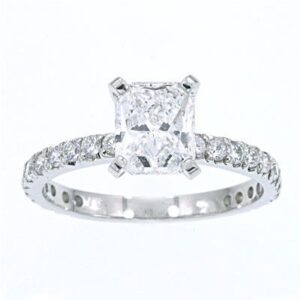 Modern Bridal Ring 3 / 14K.GOLD 1.00 CT. NATURAL PRINCESS CUT CENTER DIAMOND 0.65 CT.ROUND CUT SIDE DIAMONDS