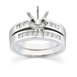 Classic Bridal Set 3 / 14K. GOLD LADIES DIAMOND WEDDING SET 1.00 CARAT PRINCESS CUT NATURAL DIAMONDS