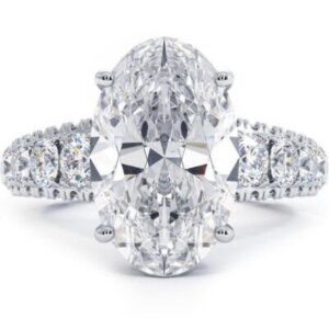 NH#9 / 18K. GOLD 5.00 CARAT NATURAL OVAL CUT GIA CERTIFIED F/ VS2 CENTER DIAMOND 1.00 CT SIDE DIAMONDS