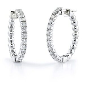Diamond Earrings 11 / 14K. GOLD ROUND CUT NATURAL DIAMOND HOOPS