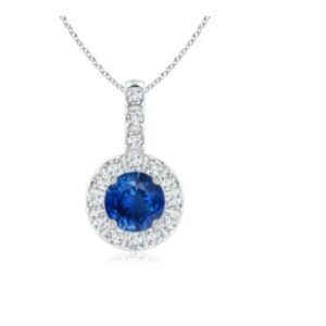 DP #6/ 14K. GOLD NATURAL ROUND CUT DIAMOND & SAPPHIRE PENDENT