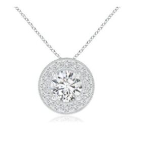 DP #1 / 14 K. GOLD ROUND CUT NATURAL DIAMOND PENDENT 1.00 CARAT CENTER O,25 SIDE DIAMONDS